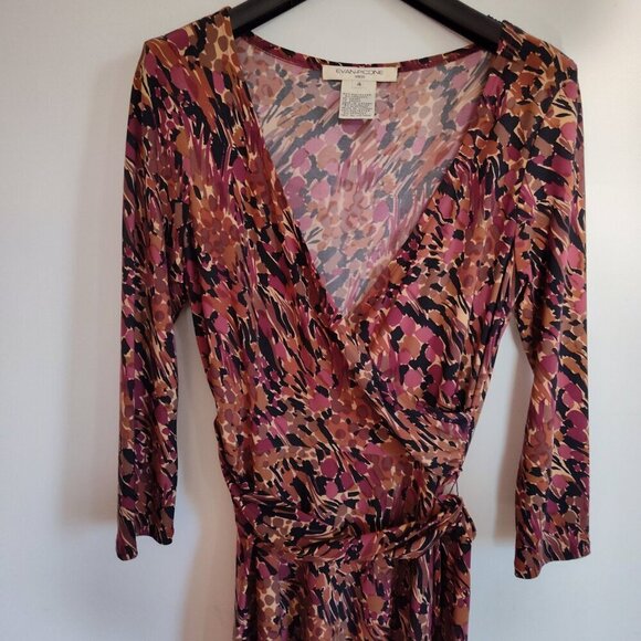 Ladies SZ 4 Evan Picone Abstract Pattern Faux Wrap Dress - Picture 2 of 4